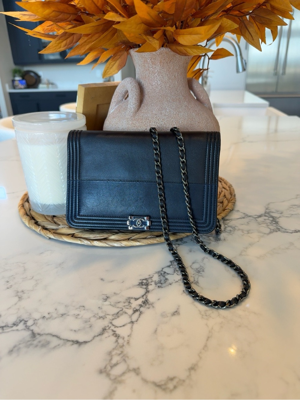 CHANEL Boy WOC Black Lambskin Ruthenium Hardware Wallet on Chain